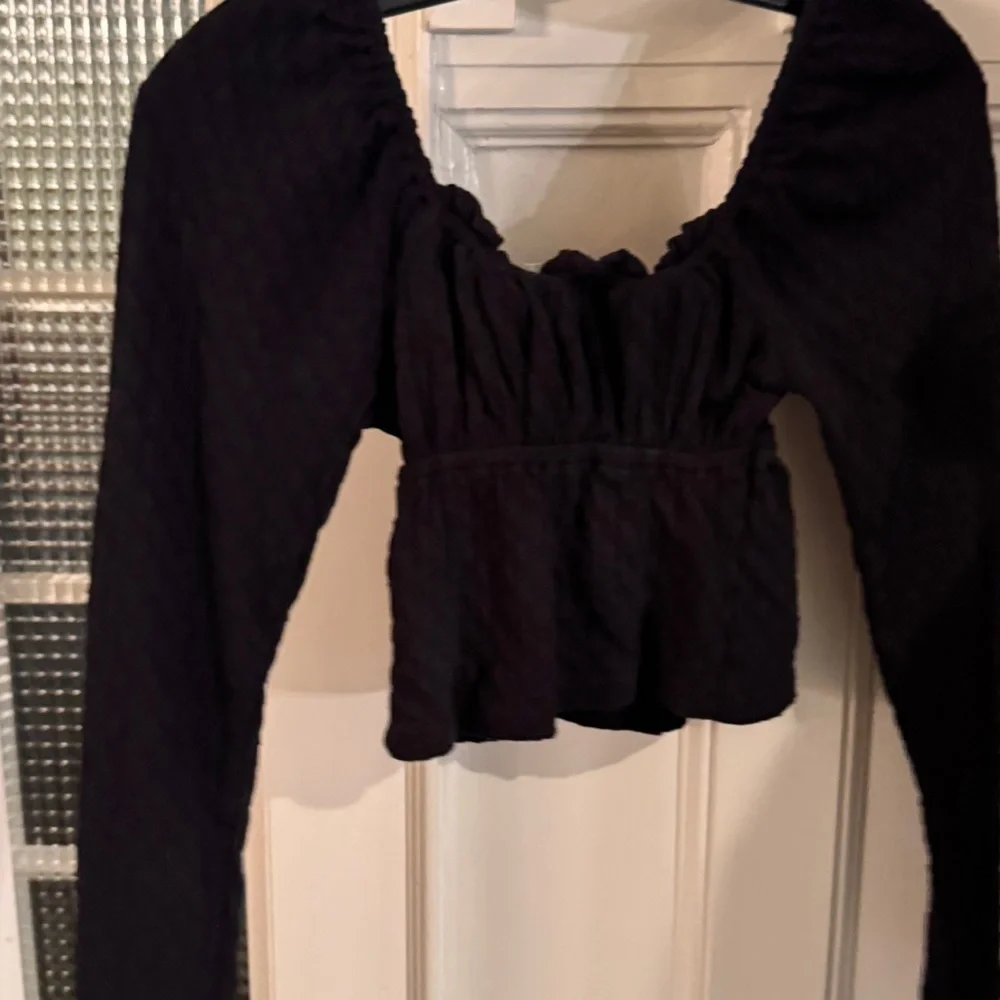 Free People Ladybug Long Sleeve Sweetheart Neck Top Black XS